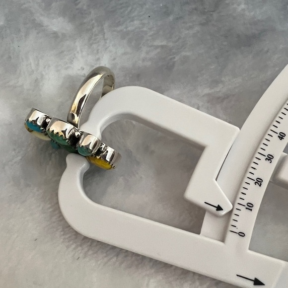 ❤️ Kingman Honey Dahlia Emerald Valley Turquoise Cluster 925 Navajo Ring Sz8 Adj - Picture 8 of 13